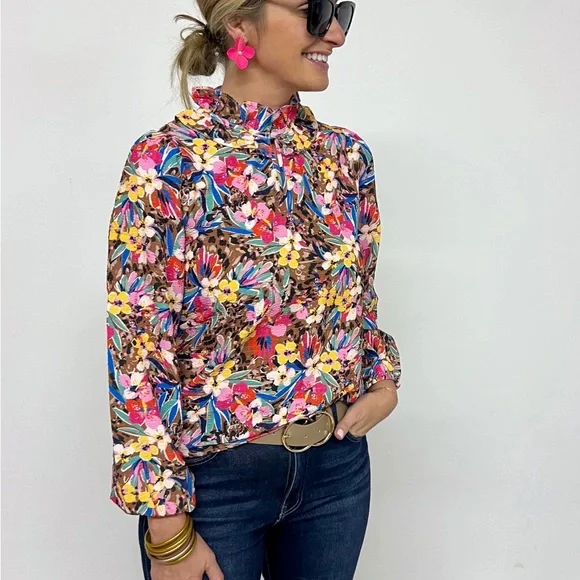 THML Floral Animal Print Long Sleeve Top NEW gorgeous - Picture 1 of 11